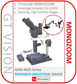MZD Monozoom Microscope 11X-75X(0.75Xobj), 0.5XCoupler, Trinocular,Coaxial LED, V7 Articulated Stand