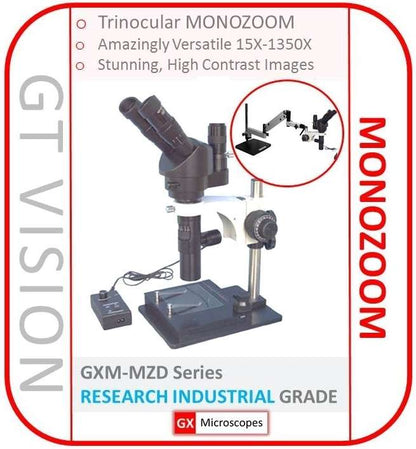 MZD Monozoom Microscope 11X-75X (0.75Xobj), 0.5X Coupler, Trinocular, Coaxial LED, XY Stage, Stand