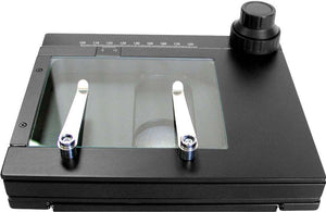 XY Mechanical Stage with Glass Insert for Light Transmission. Top Coaxial Controls.