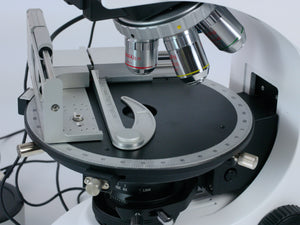 Close up of Polarising Microscope rotatable stage with XY Stepping Stage Add-on